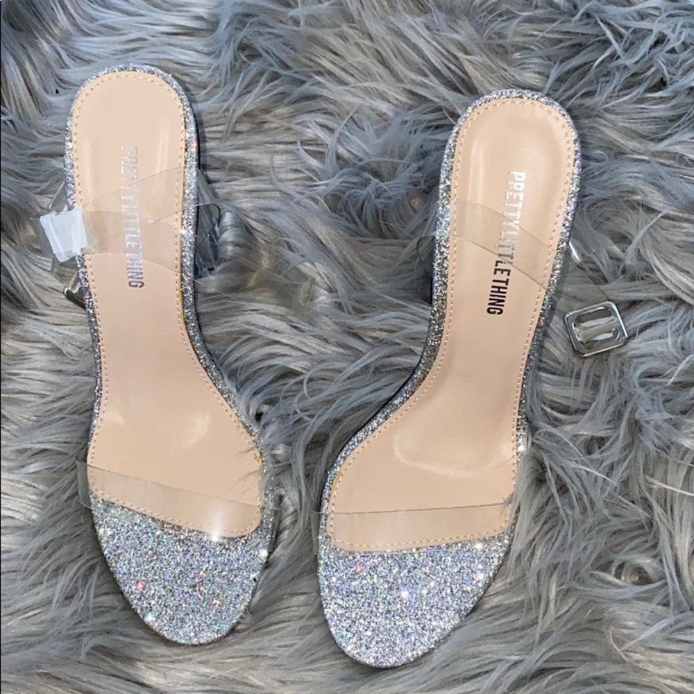Sliver glitter square heels